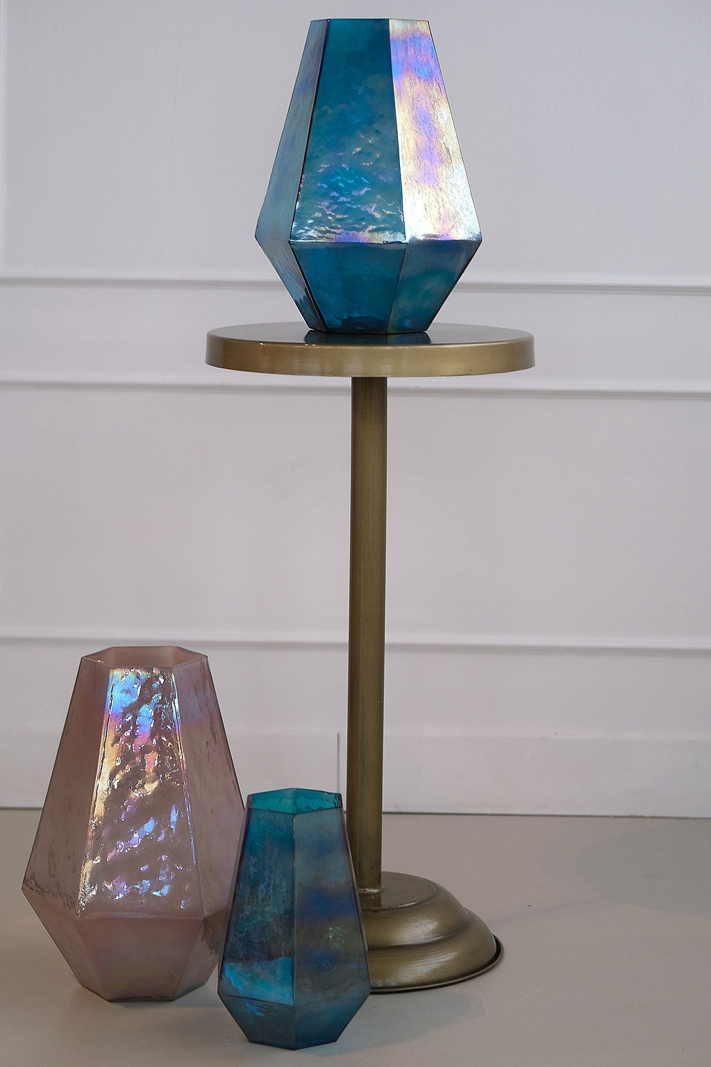 Windlicht blauw set van twee