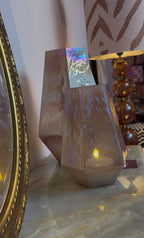 Windlicht glas roze set van twee